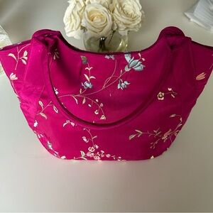 Fuschia floral Asian-Inspired satin embroidered handbag evening bag